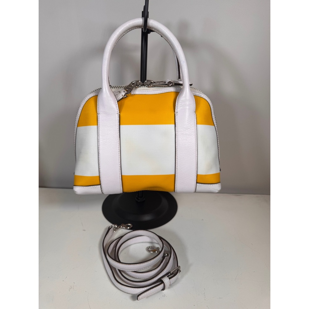 Coach Bleecker Mini Preston Satchel Yellow White Stripe Canvas Leather 30172 - Picture 2 of 7